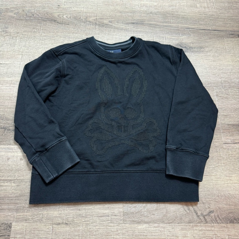 Psycho Bunny Black Sweatshirt Crewneck Patch Logo Kids Size 7/8